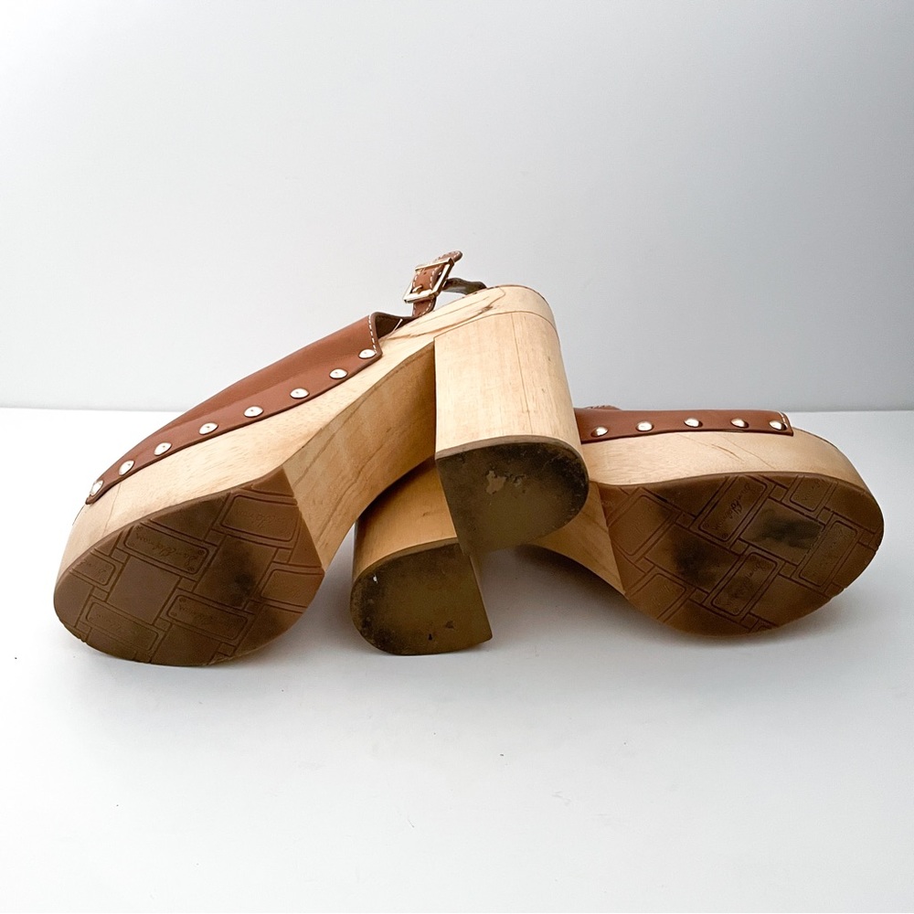 Sam Edelman Marley Leather Wooden Open Toe Studded Platform Clogs - Picture 7 of 9